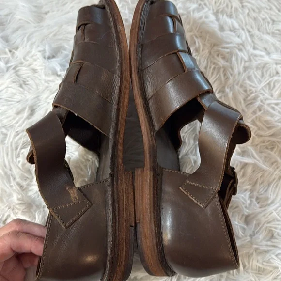 Polo Ralph Lauren Cognac Brown Leather Woven Fisherman Sandals 10 - Picture 6 of 10